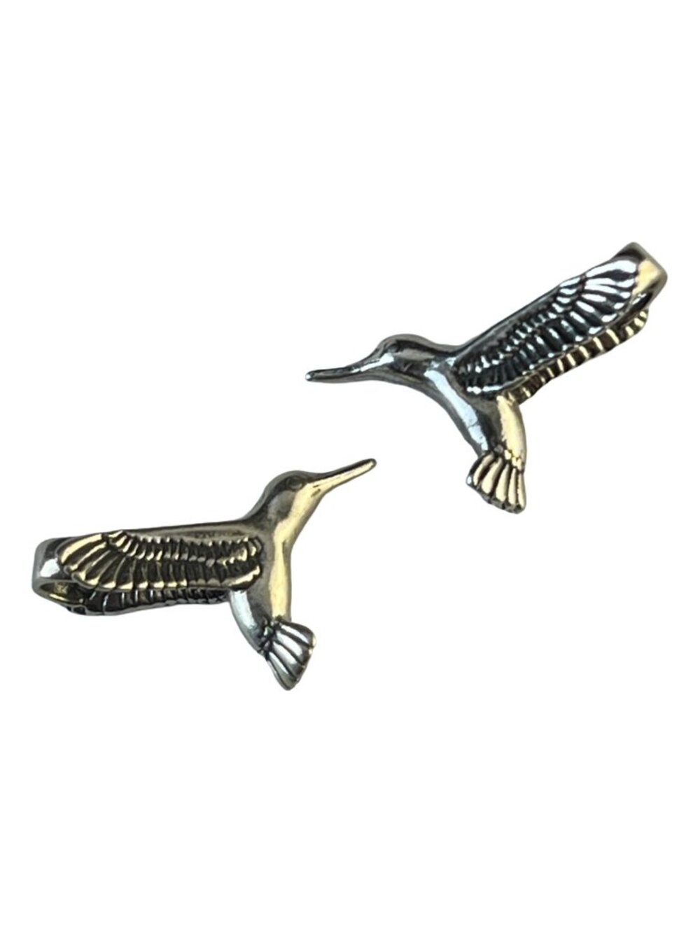 Sterling Silver Hummingbird Charms Pair Tiny 3D Vintage Style
